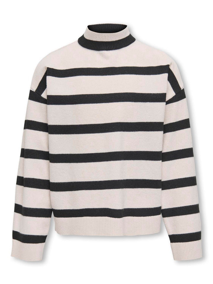 Kogama Ls Stripe Loose Highneck Knt - Zand Dessin