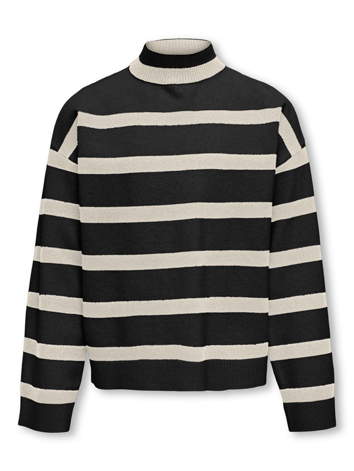 Kogama Ls Stripe Loose Highneck Knt - Zwart Dessin