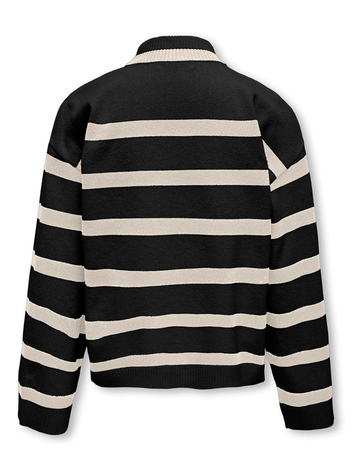 Kogama Ls Stripe Loose Highneck Knt - Zwart Dessin