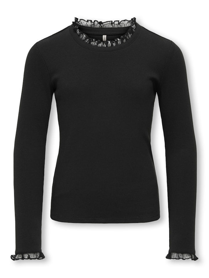 Kogleslie L/s Lace Mix Top Jrs - Zwart