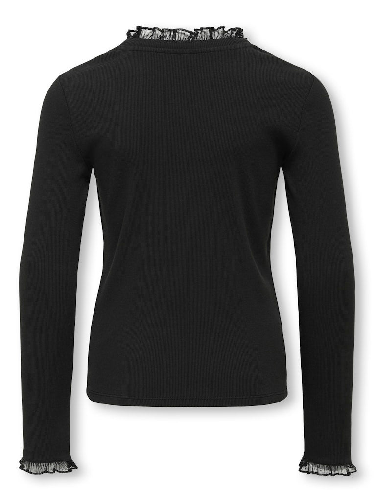 Kogleslie L/s Lace Mix Top Jrs - Zwart