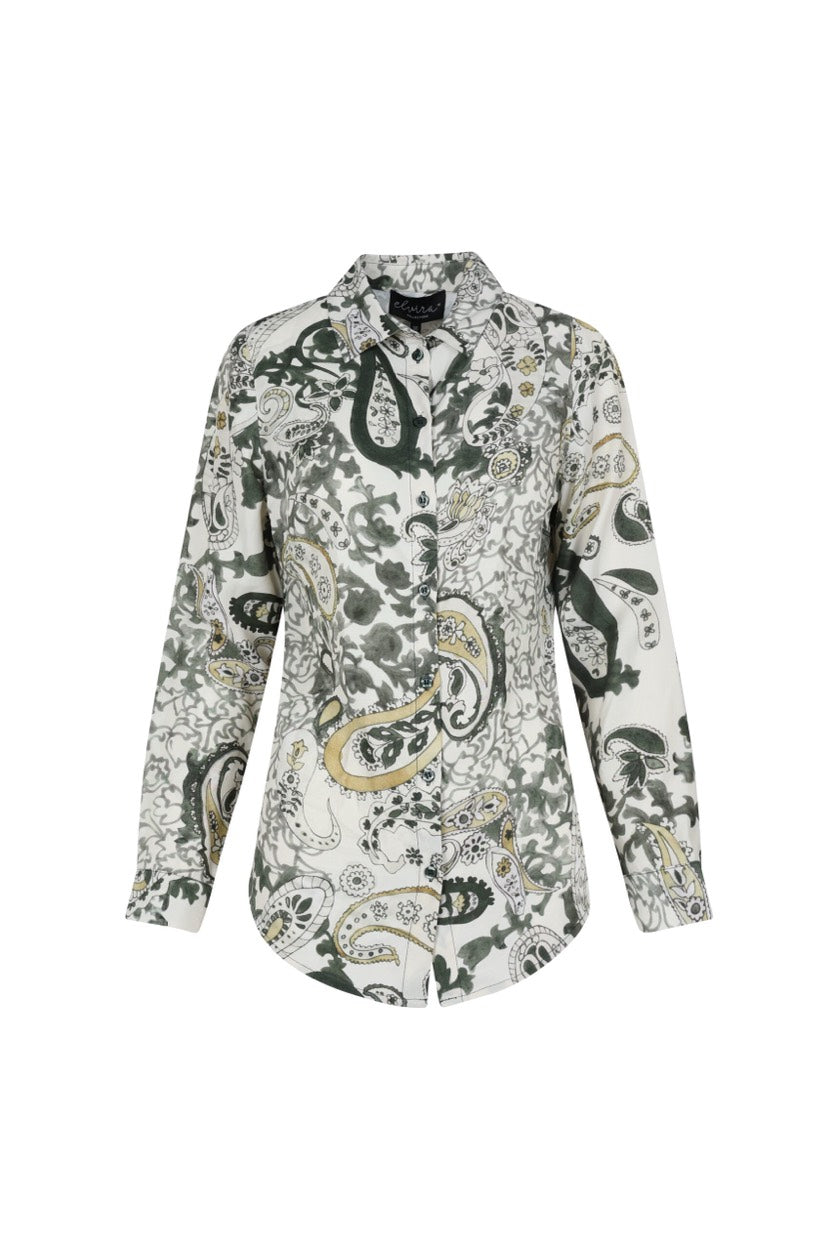 Elvira Casuals E4 24-006 blouse l/m dames – groen dessin