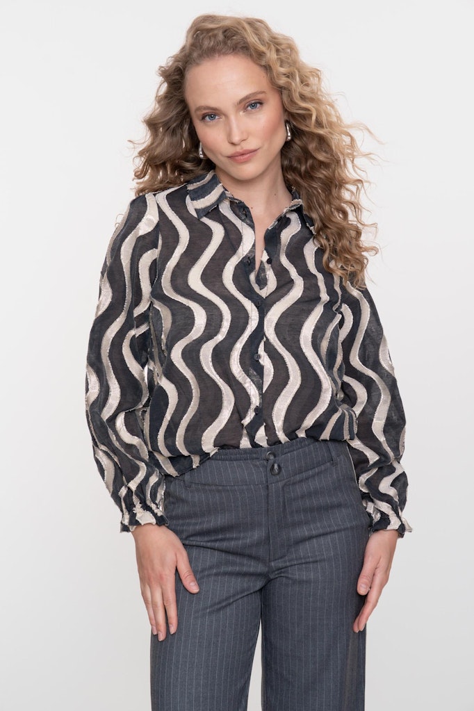 Geisha blouse l/m dames zwart dessin – 53915-20