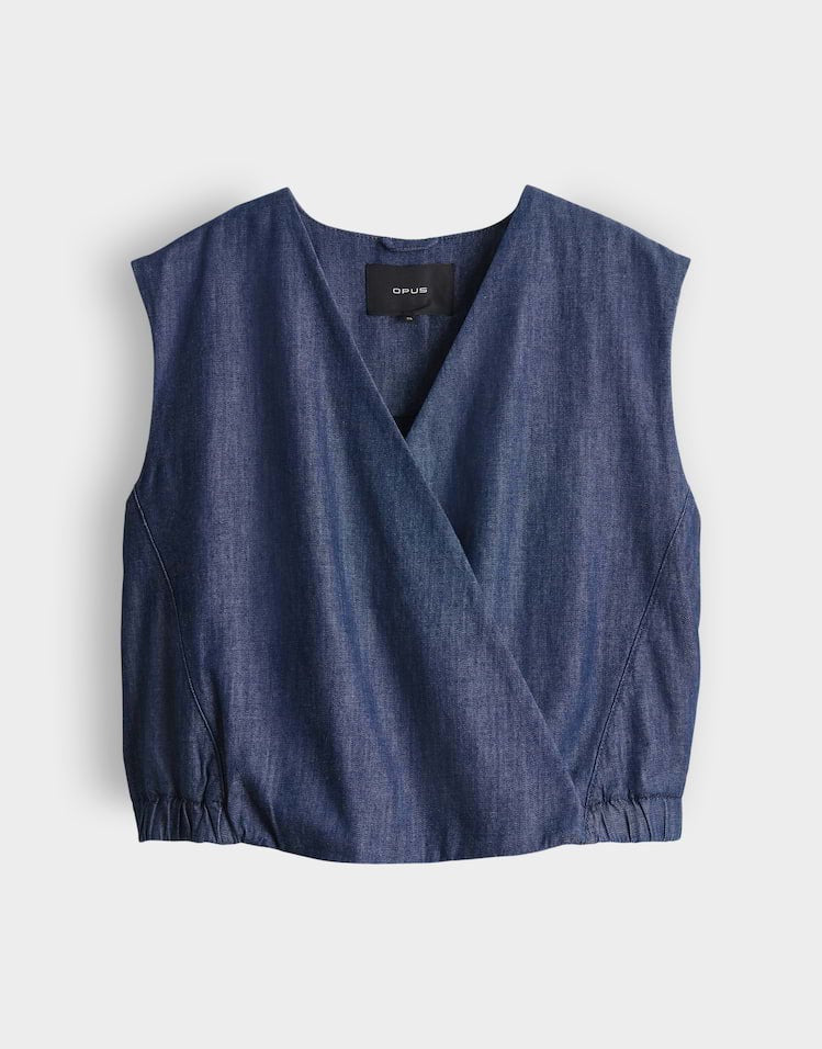 Opus Wiona gilet denim dames – blue denim