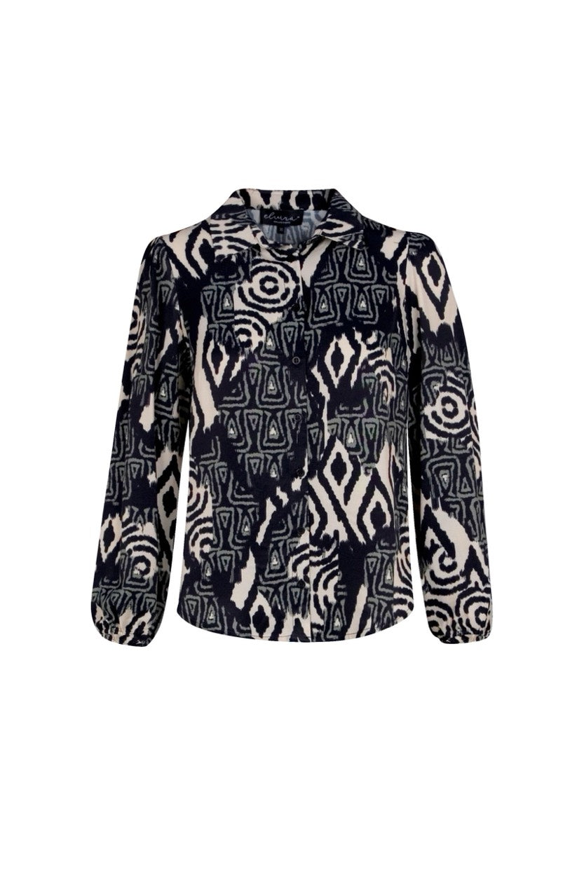 Elvira Casuals E1 25-062 blouse l/m dames – blauw dessin