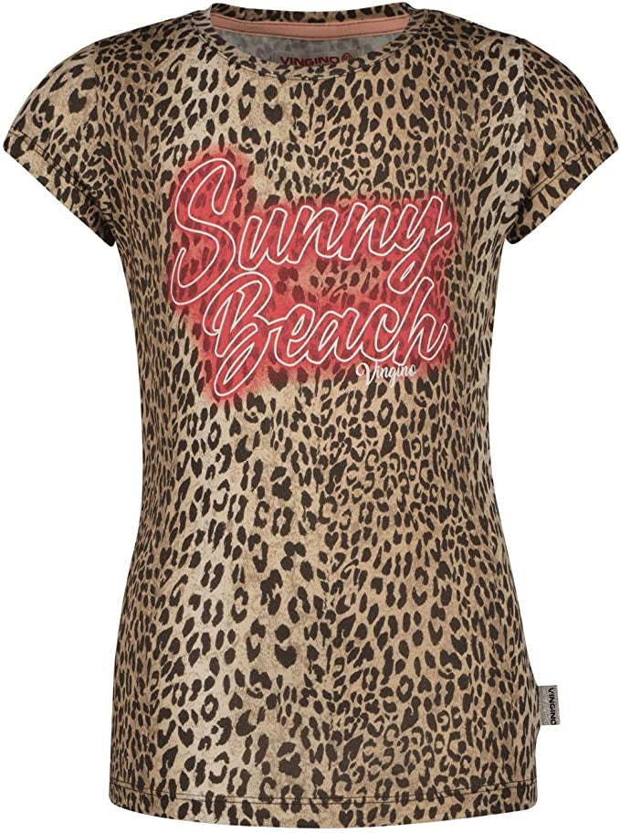 Vingino Halexi t-shirt k/m meisjes - bruin dessin