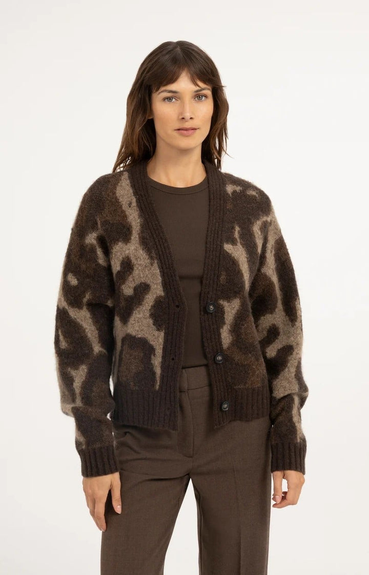 YAYA Women 01-010182-610 vest gebreid dames bruin dessin