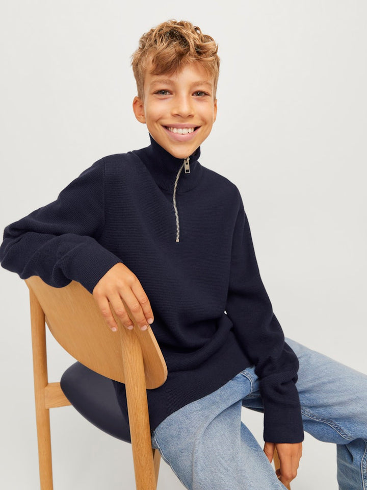 Jprblamilano Stitch Knit Half Zip - Navy