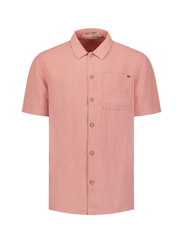 Shirt Short Sleeve With Linen, Garment Dyed - Steenrood