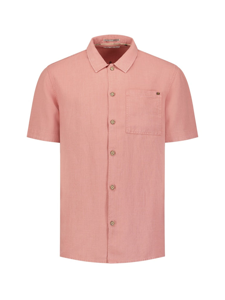 Shirt Short Sleeve With Linen, Garment Dyed - Steenrood