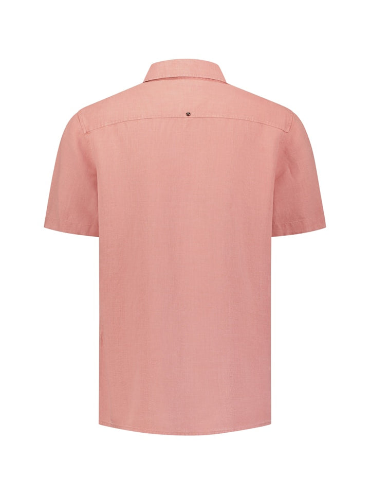 Shirt Short Sleeve With Linen, Garment Dyed - Steenrood