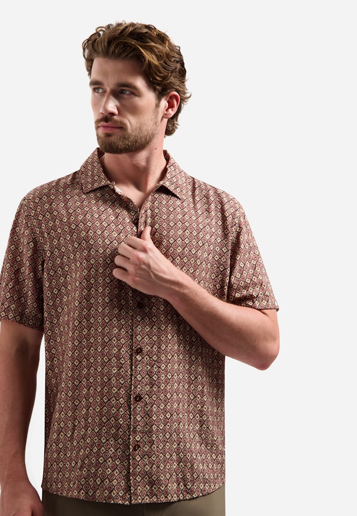 Shirt Short Sleeve Allover Printed - Steenrood