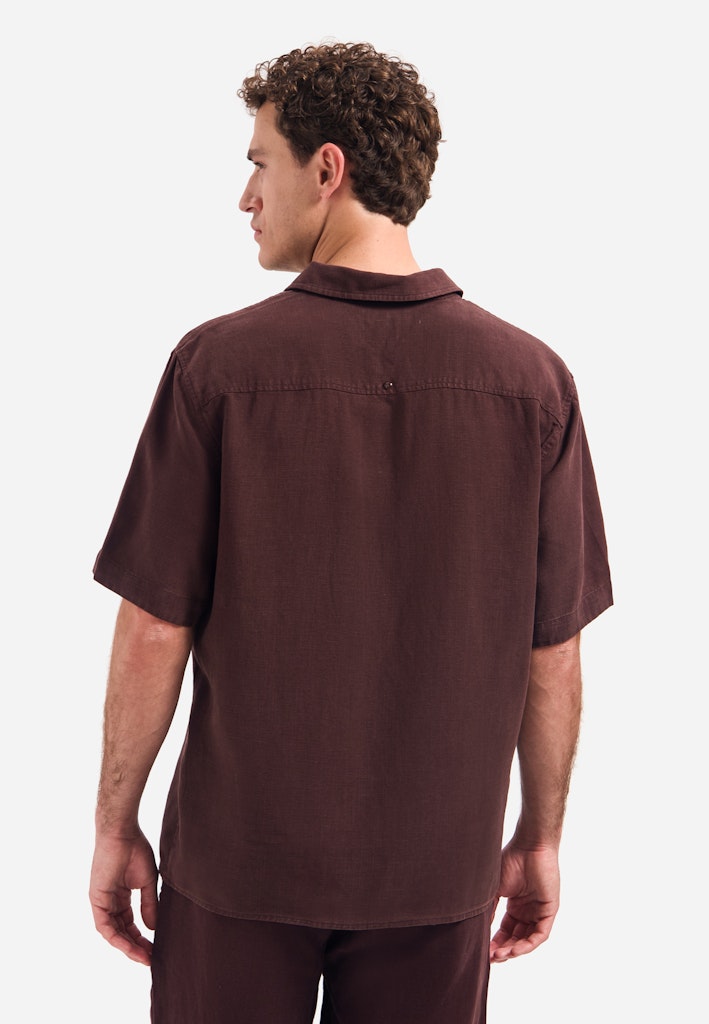 Shirt Short Sleeve With Linen, Garment Dyed - Bruin Dessin