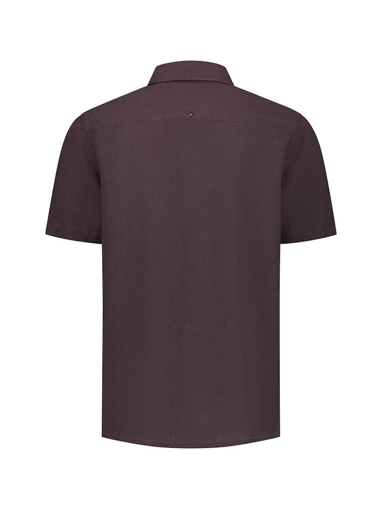 Shirt Short Sleeve With Linen, Garment Dyed - Bruin Dessin