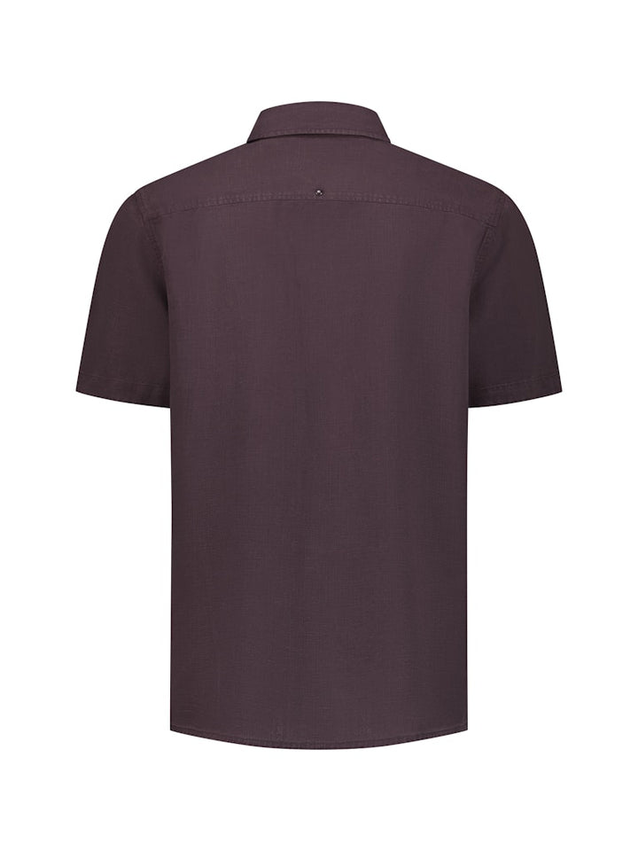 Shirt Short Sleeve With Linen, Garment Dyed - Bruin Dessin