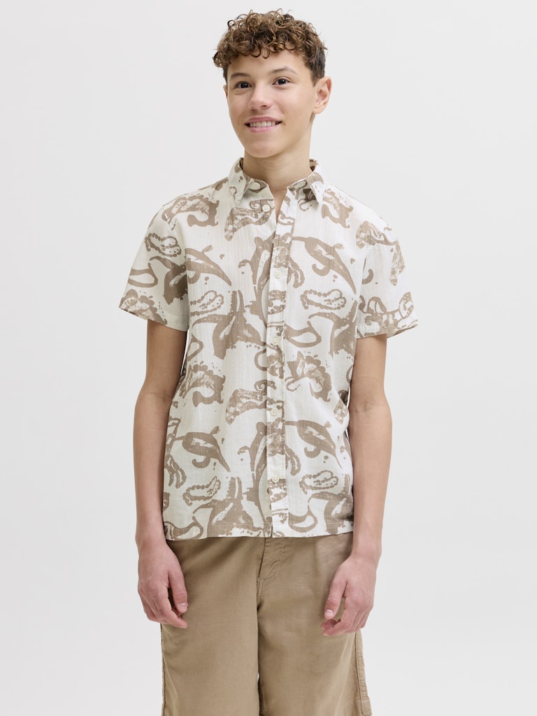 Jormontauk Aop Shirt Ss Jnr - Ecru Dessin