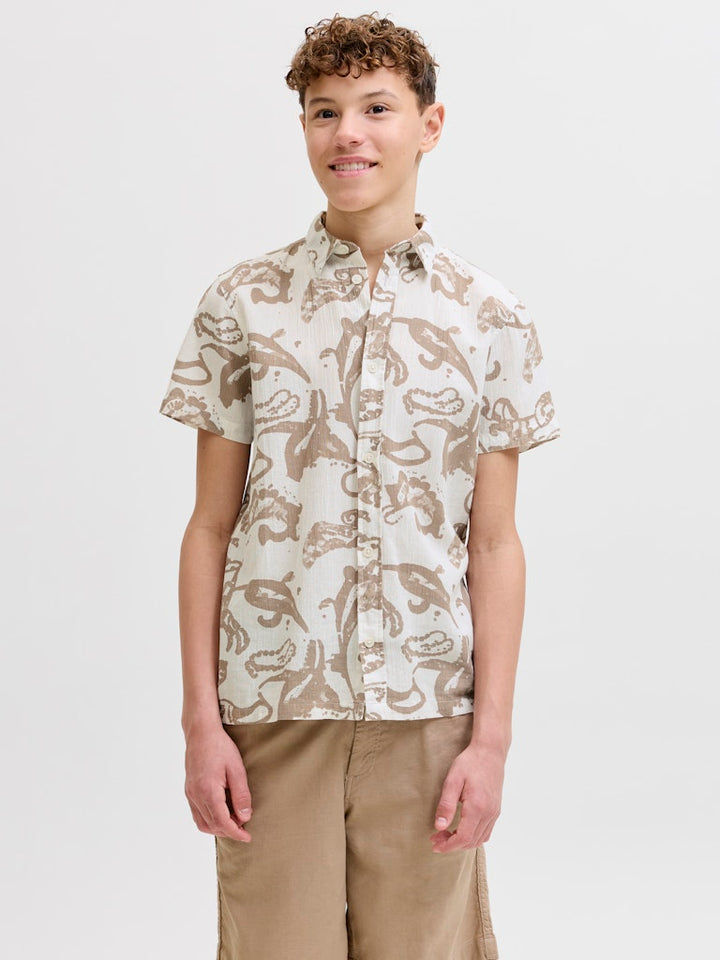 Jormontauk Aop Shirt Ss Jnr - Ecru Dessin