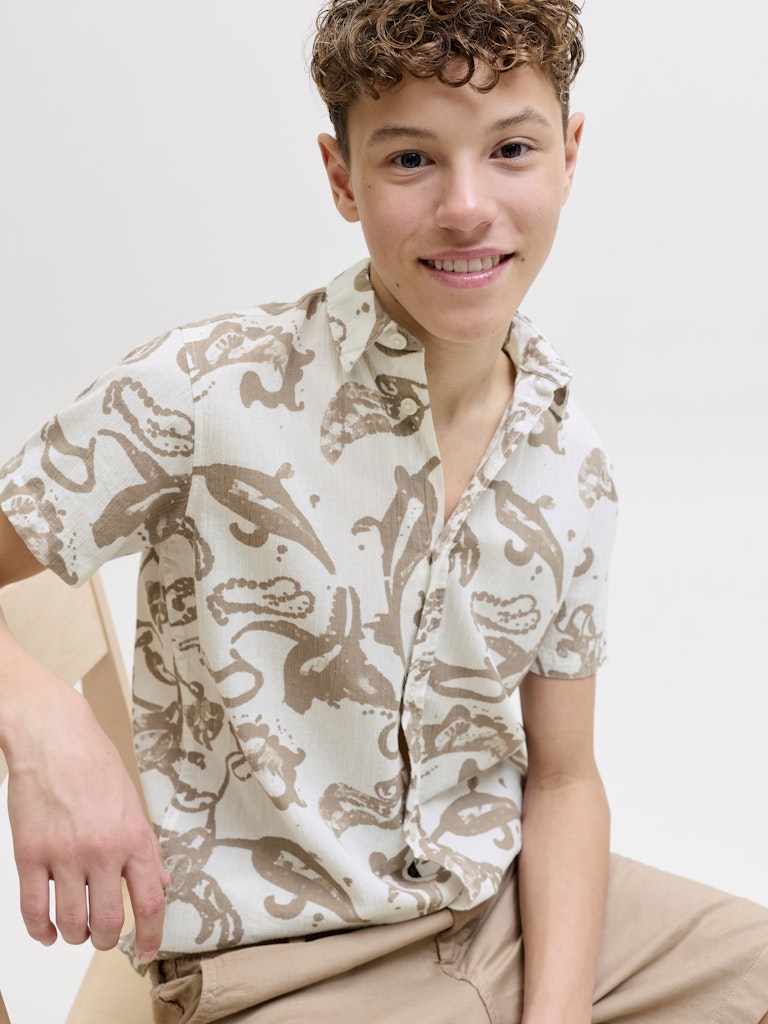 Jormontauk Aop Shirt Ss Jnr - Ecru Dessin
