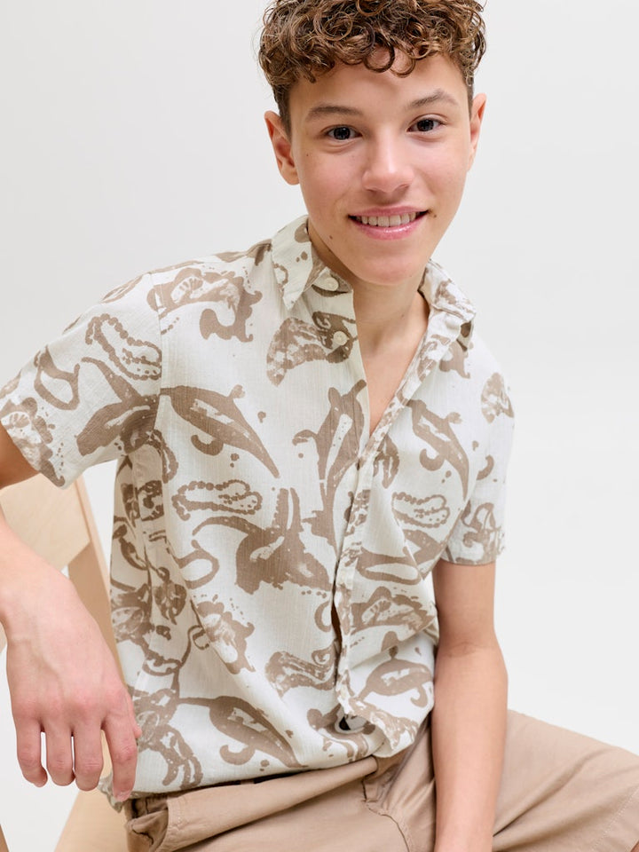 Jormontauk Aop Shirt Ss Jnr - Ecru Dessin