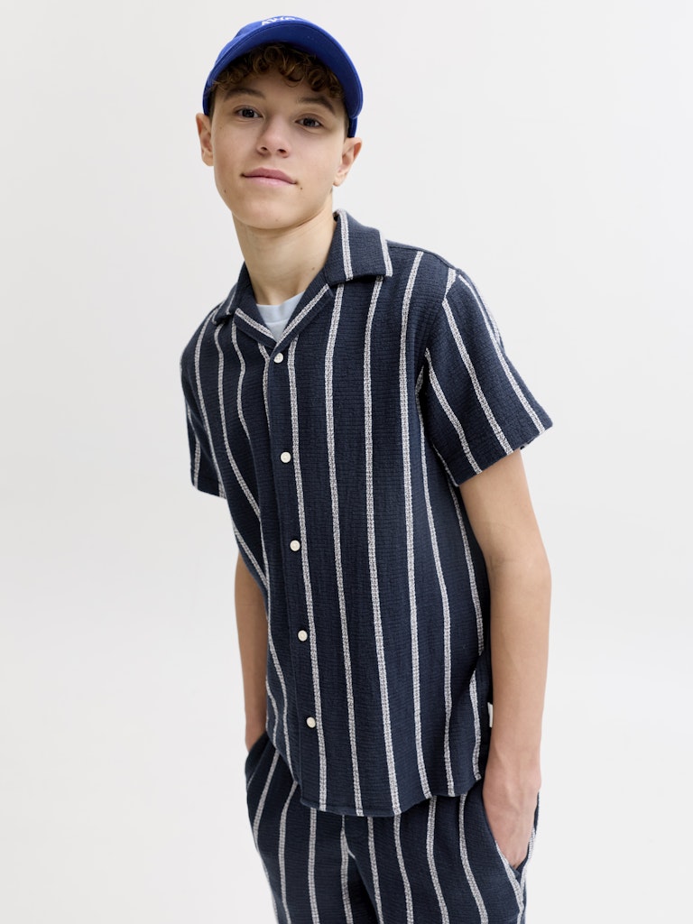 Jorcoba Stripe Resort Shirt Ss Sn Jnr - Blauw Dessin