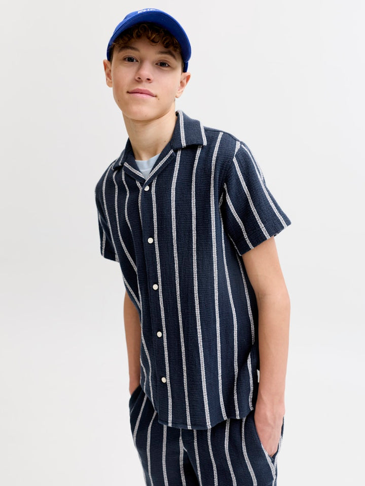 Jorcoba Stripe Resort Shirt Ss Sn Jnr - Blauw Dessin