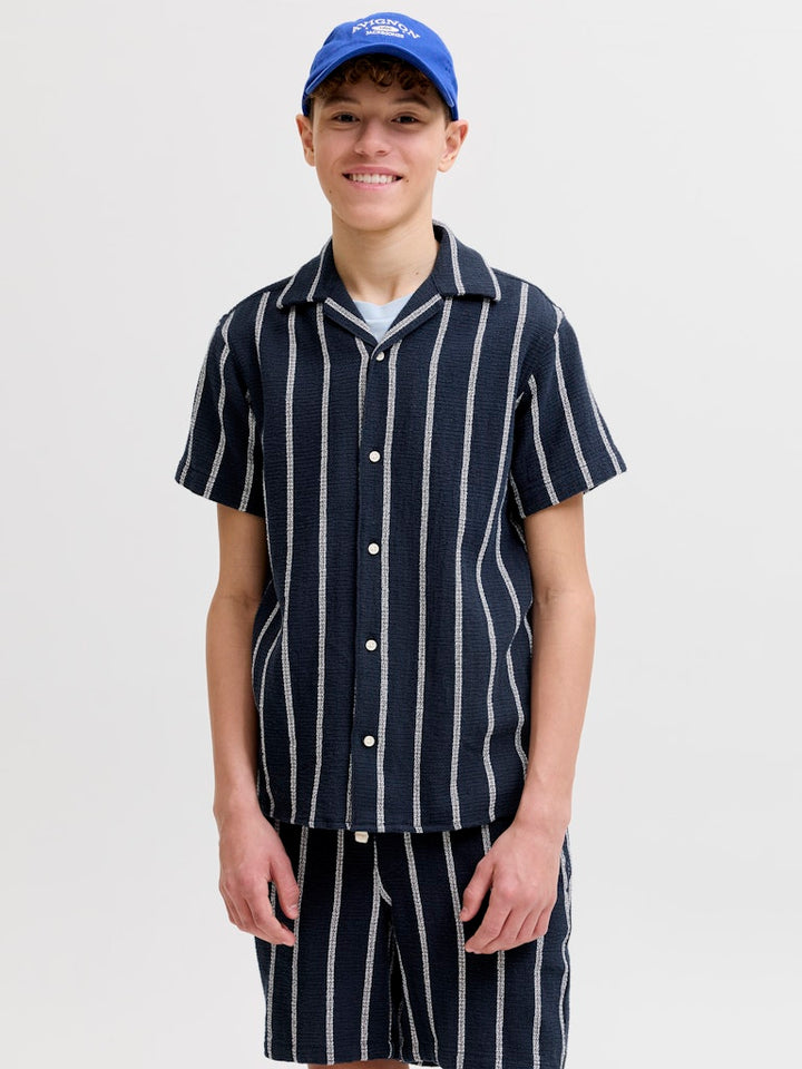 Jorcoba Stripe Resort Shirt Ss Sn Jnr - Blauw Dessin