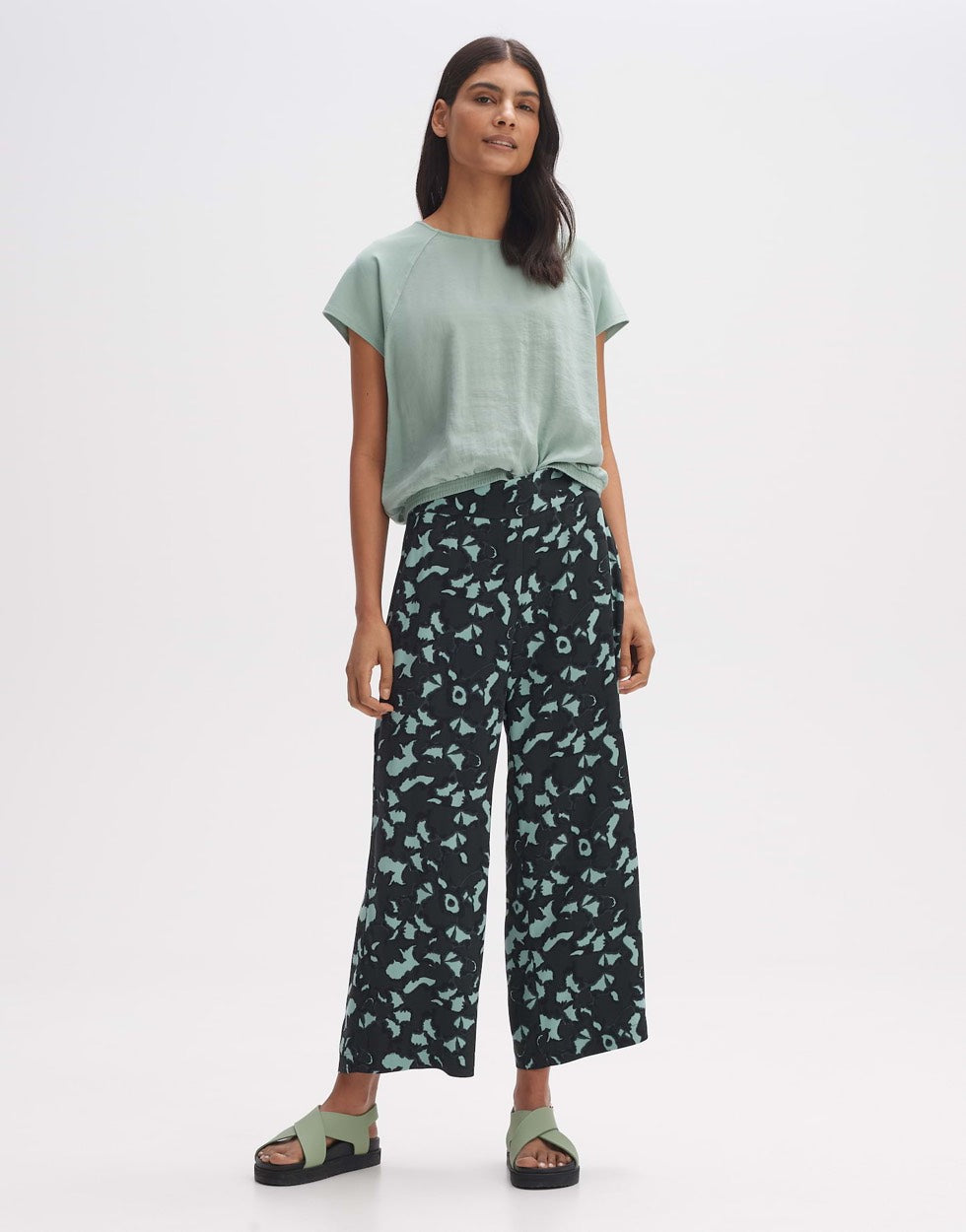 Opus Misha floral lange broek dames – groen dessin