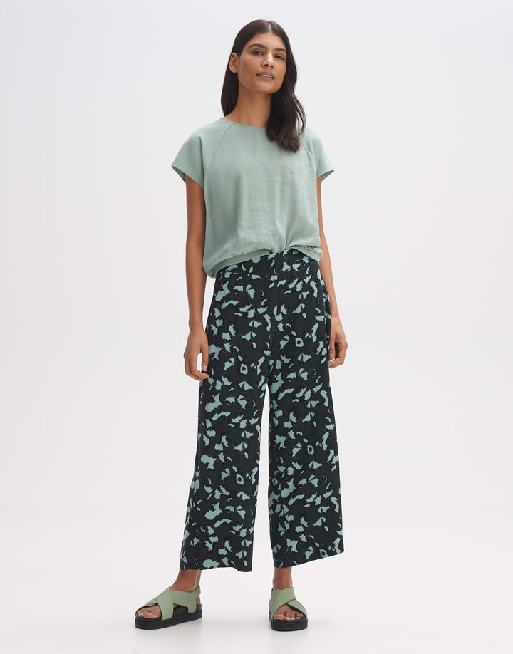 Opus Misha floral lange broek dames groen dessin