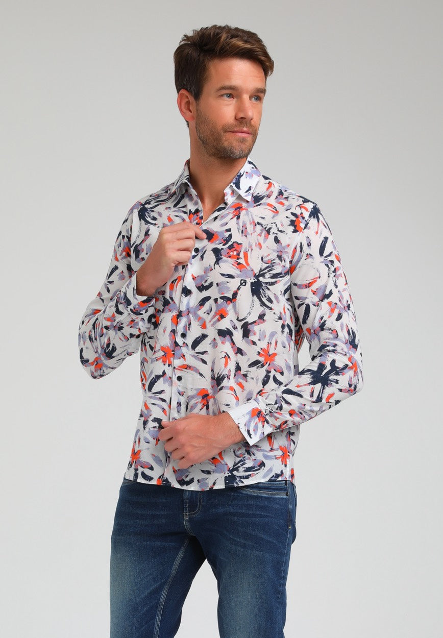Gabbiano men 333560 overhemd wit dessin – heren