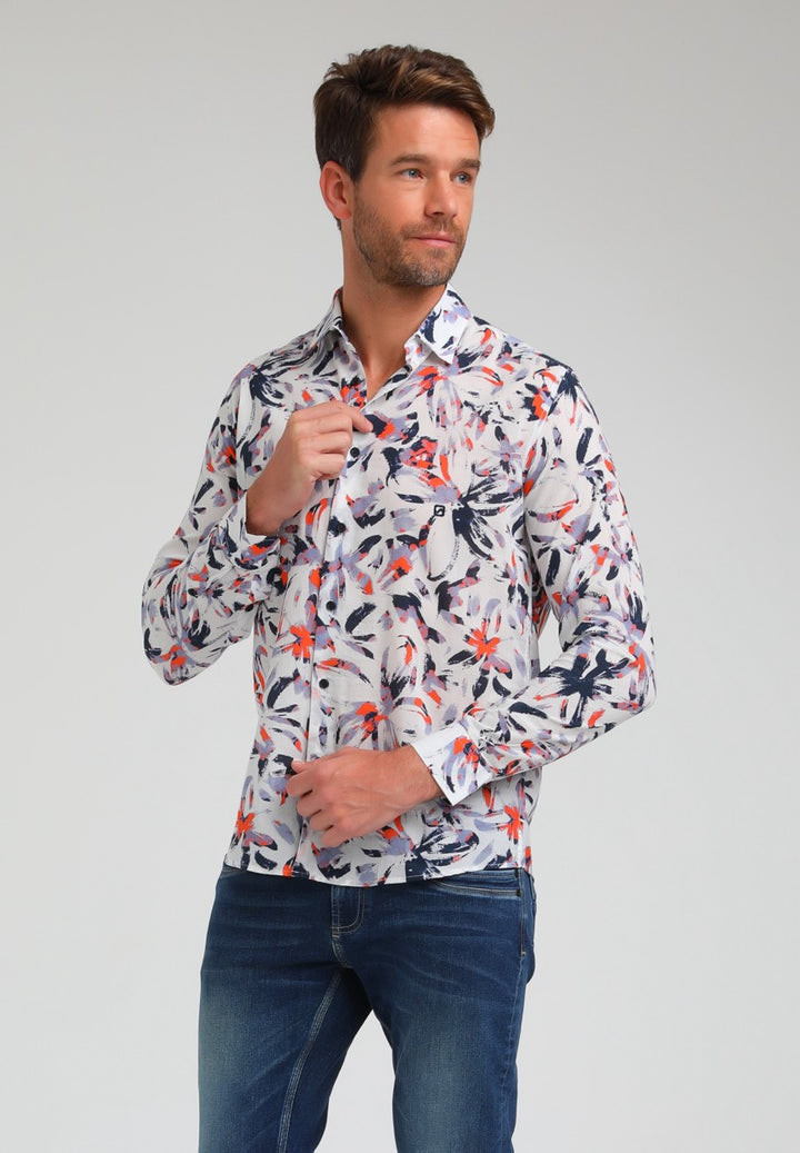 Gabbiano men 333560 overhemd wit dessin – heren