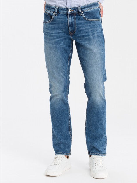 Cross Jeans Dylan E 195-128 – heren jeans regular-straight fit - Blue Denim - 34