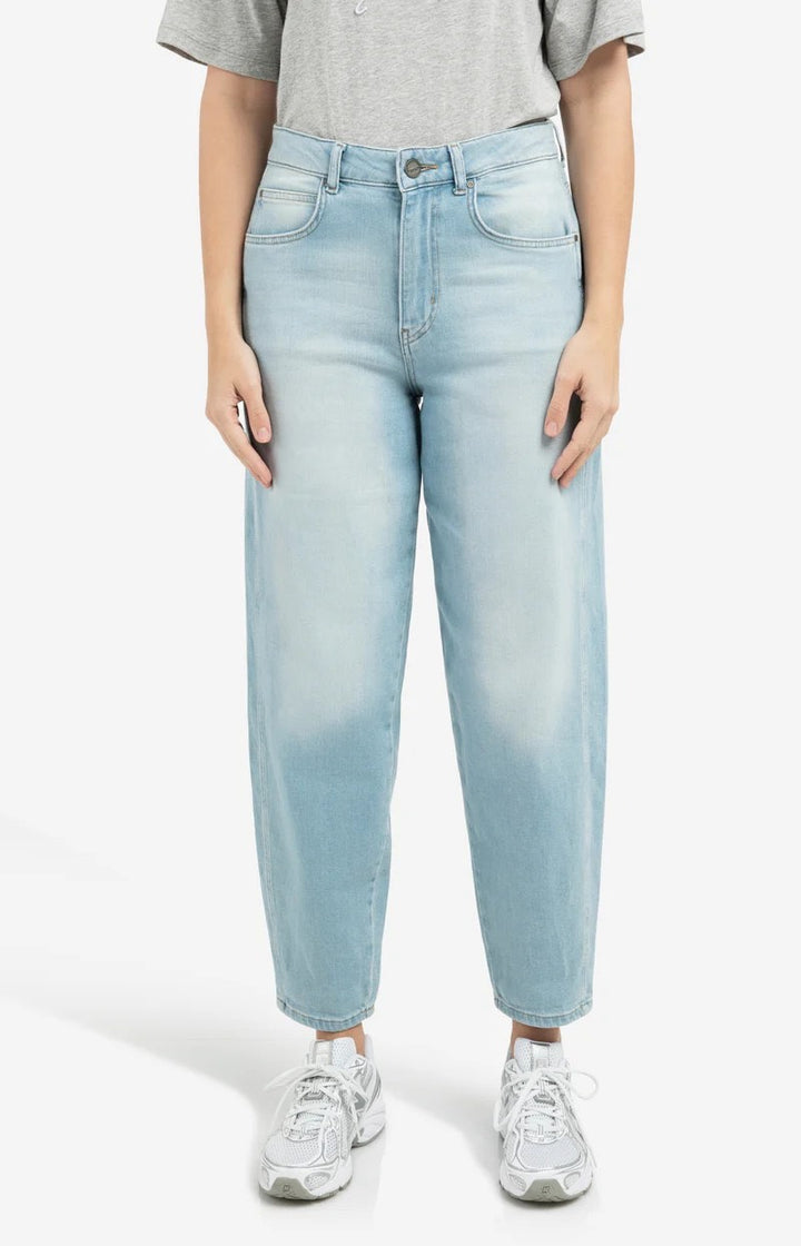 Barrel Jeans Met Wassing - Blue Denim