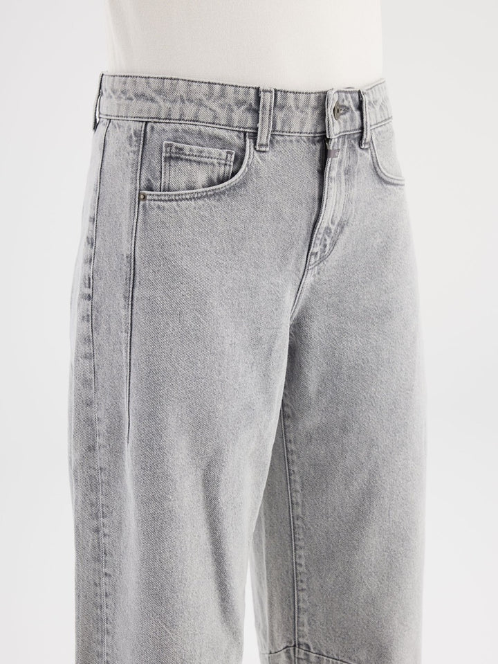 Mid Waist Balloon Jeans; %100 Co; 317 - Grey Denim
