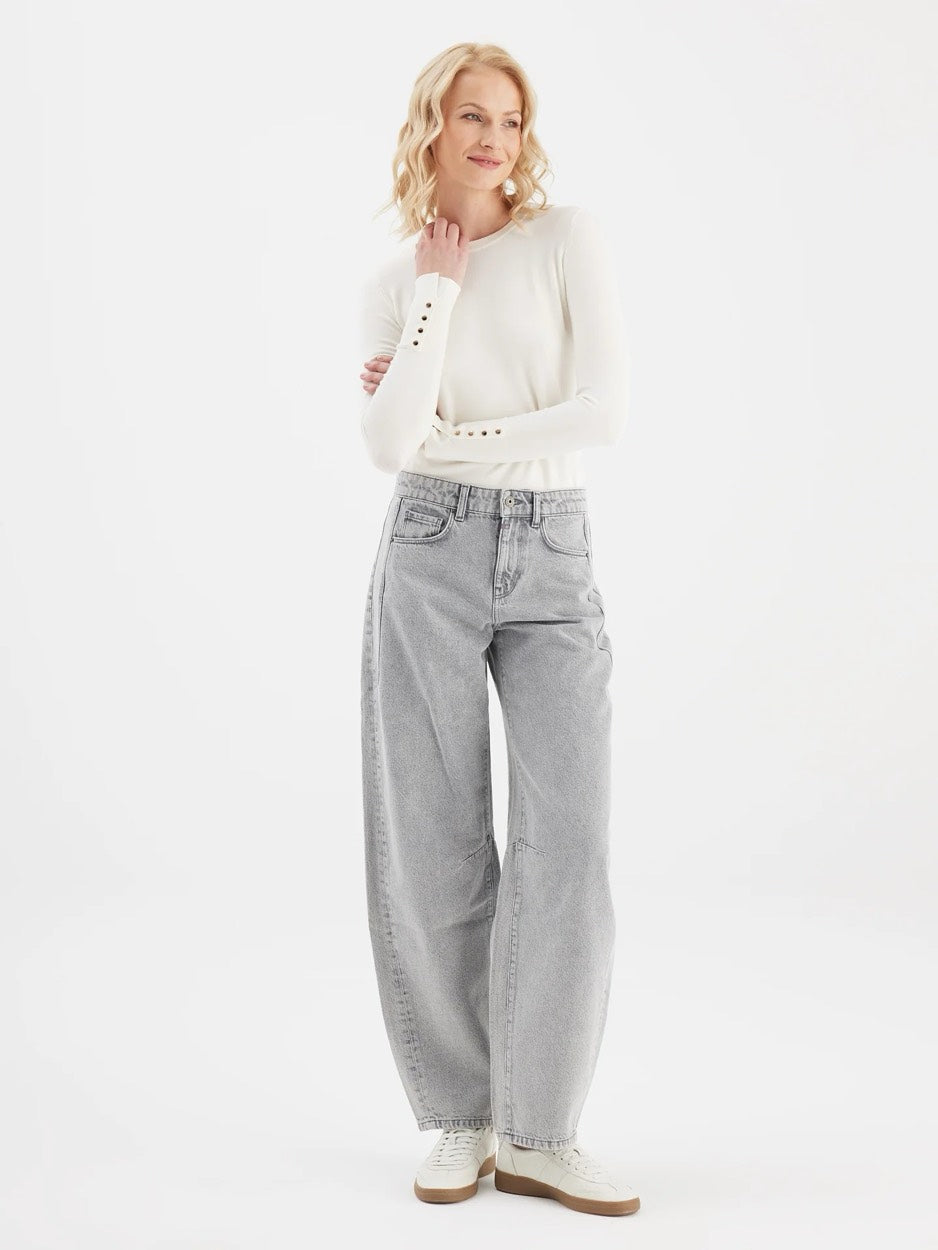 Mid Waist Balloon Jeans; %100 Co; 317 - Grey Denim