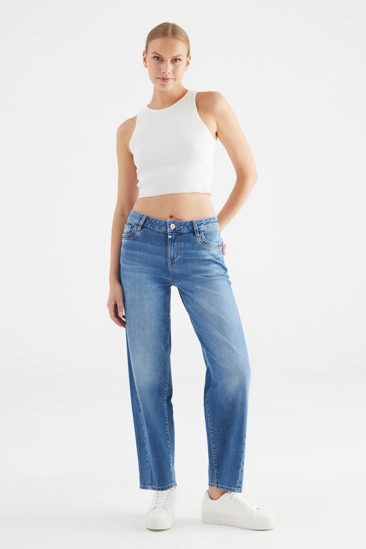 Cropped Balloon Jeans - Blue Denim