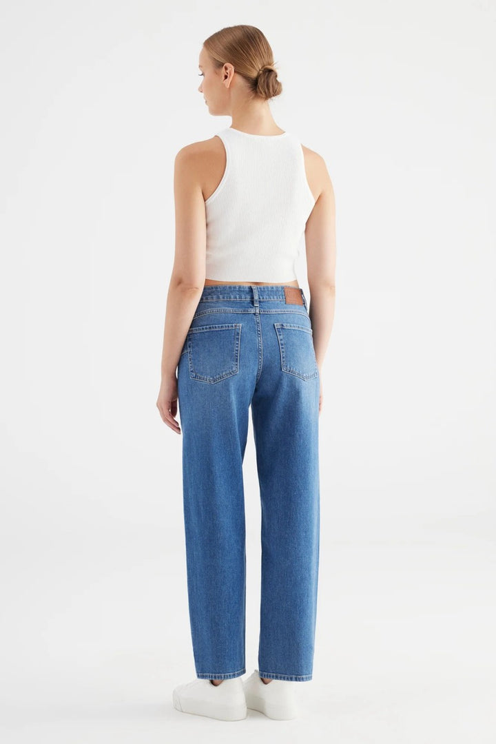 Cropped Balloon Jeans - Blue Denim