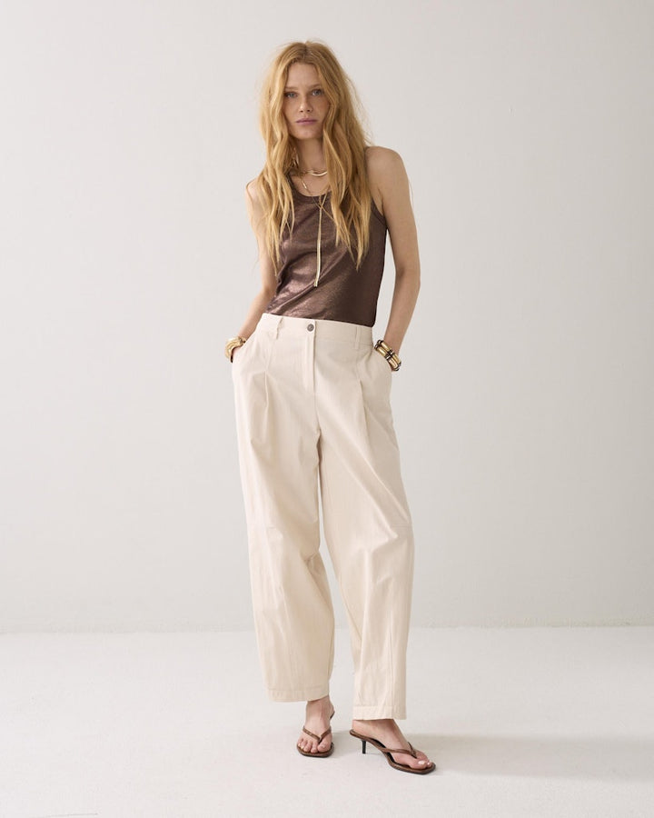 Trousers Balloon Fit Cotton Blend - Ecru