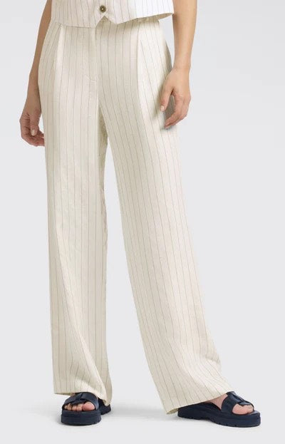 Linen Mix Wide Leg Trousers - Zand Dessin