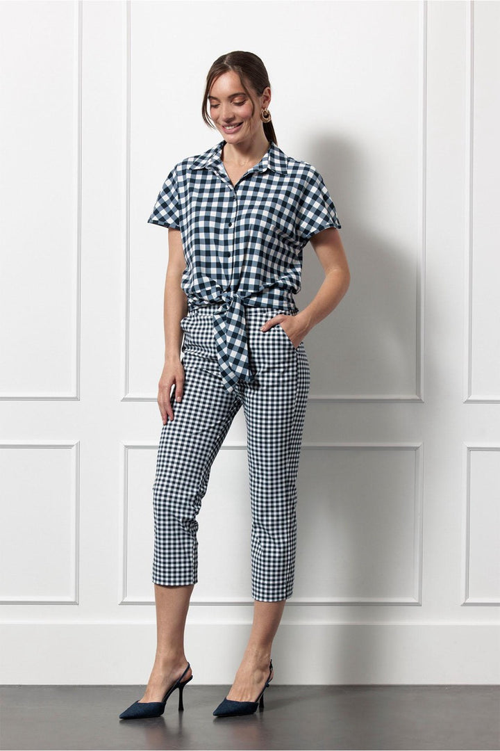Anne Small Check Capri Trousers - Blauw Dessin