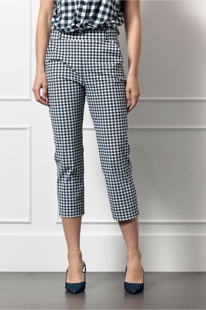 Anne Small Check Capri Trousers - Blauw Dessin