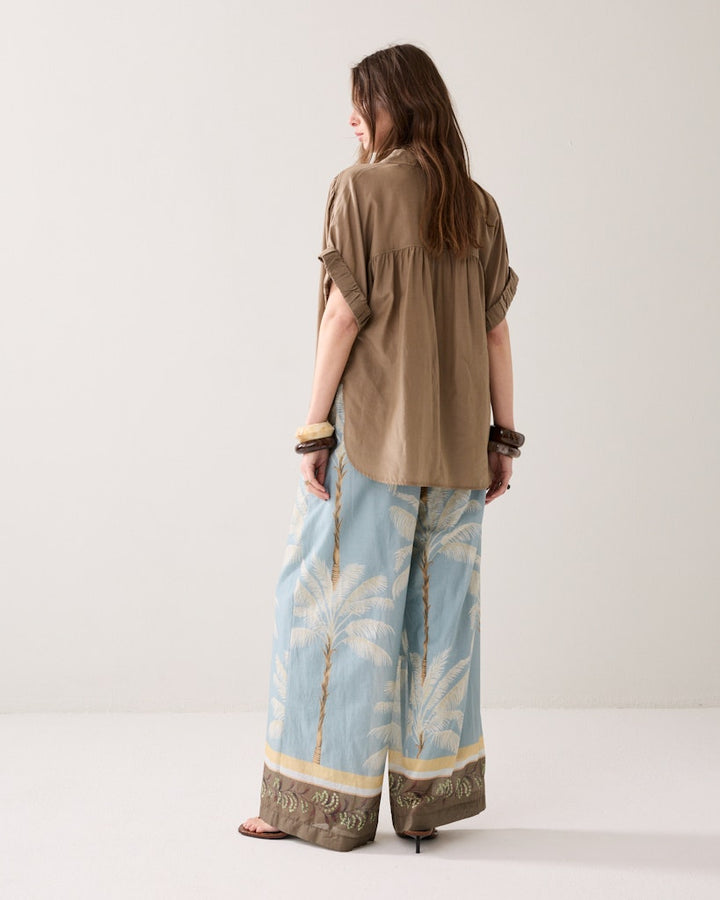 Trousers Palmtree Print Single Border - Blauw Dessin