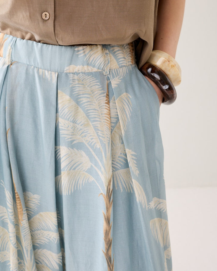 Trousers Palmtree Print Single Border - Blauw Dessin