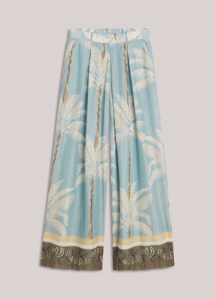 Trousers Palmtree Print Single Border - Blauw Dessin