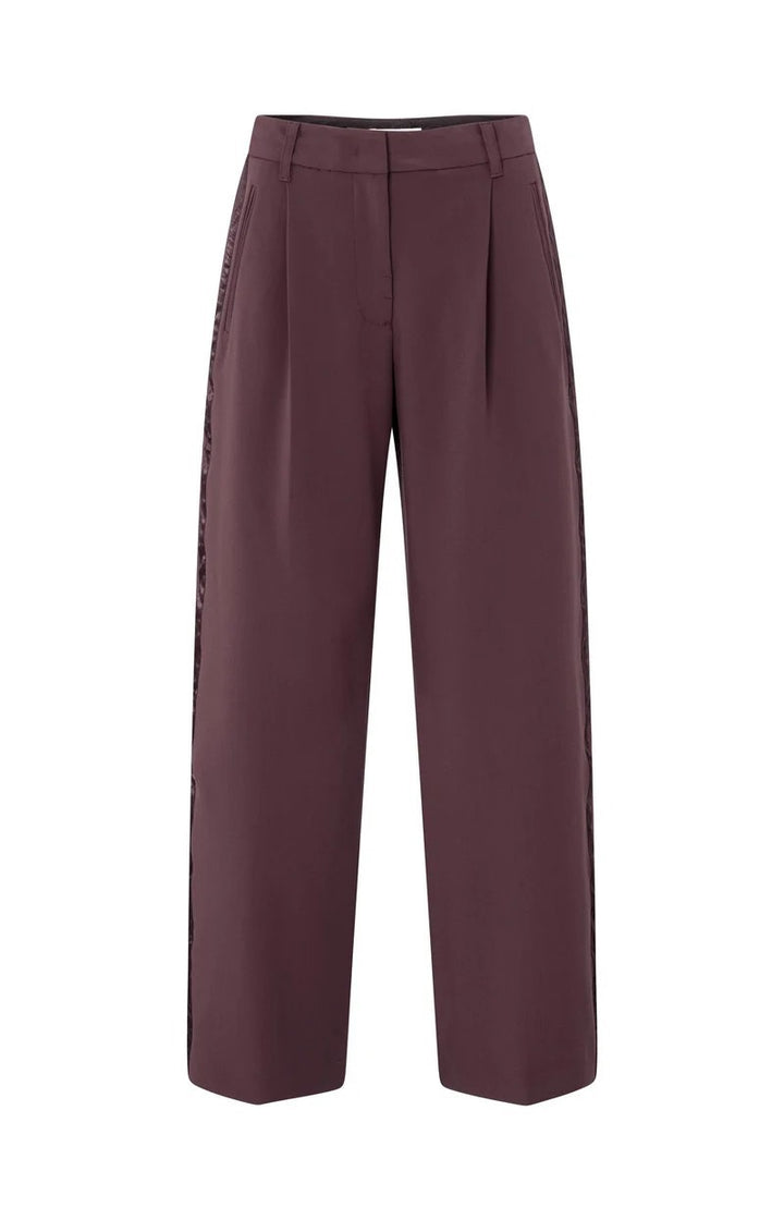 Trousers With Satin Side Tape - Aubergine