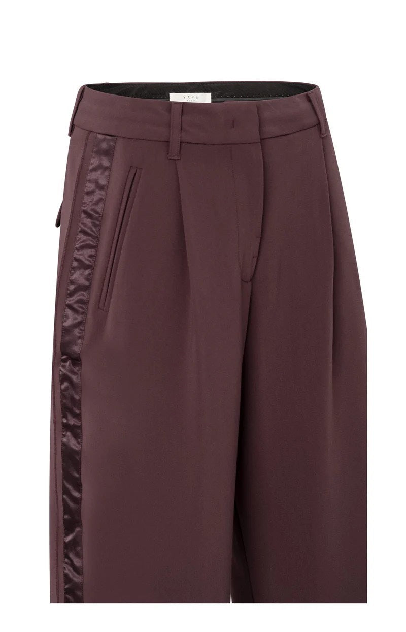Trousers With Satin Side Tape - Aubergine