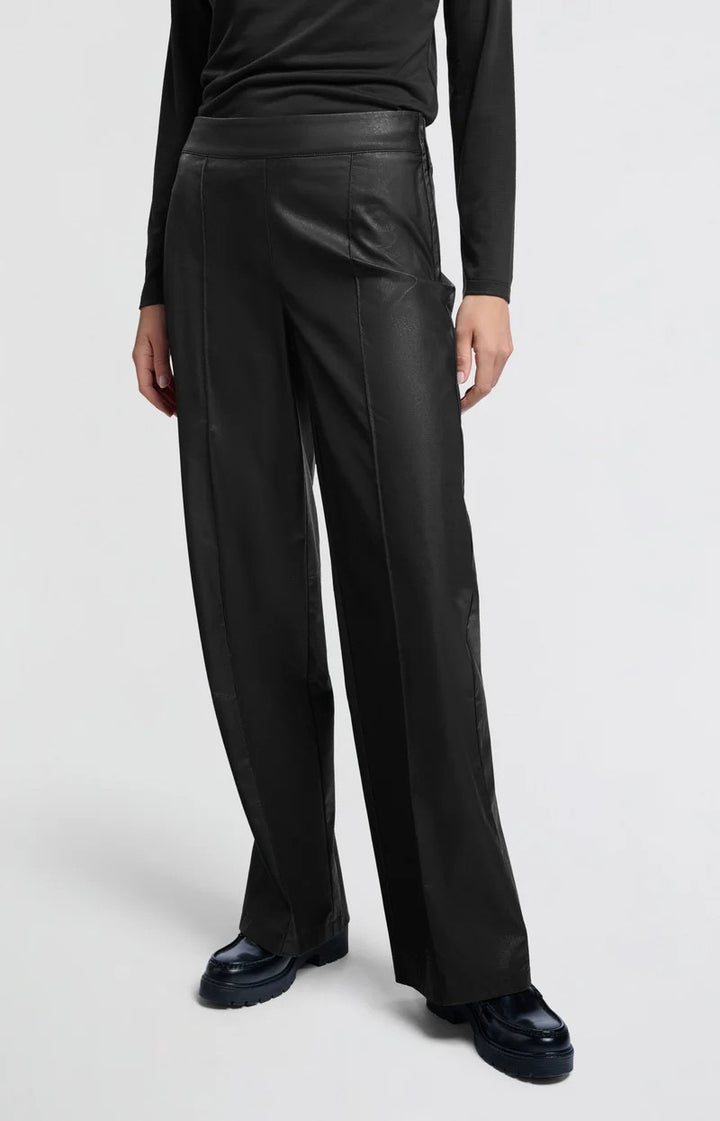 Faux Leather Metallic Wide Leg - Zwart