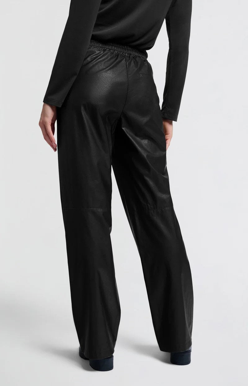 Faux Leather Metallic Wide Leg - Zwart