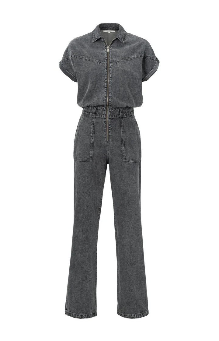 Denim Jumpsuit With Zipper And - Grey Denim