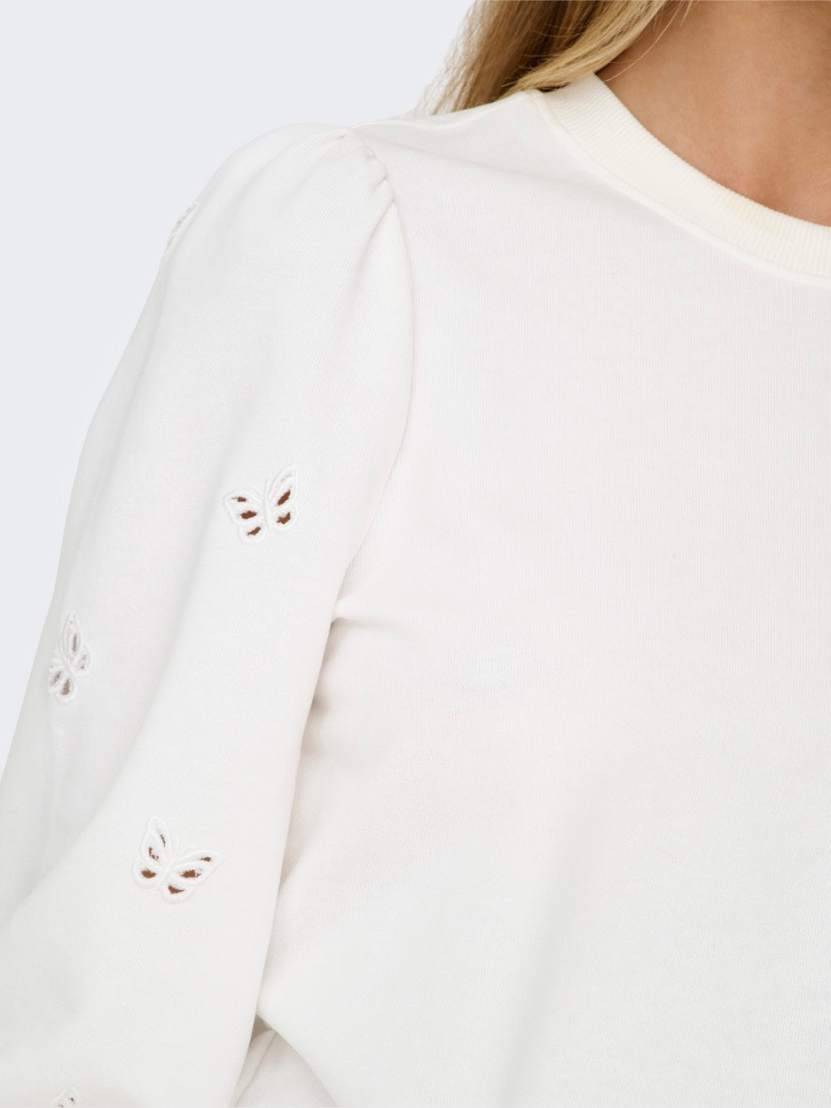 Onlfemme L/s Puff Embroidery Ub Swt - Off-white