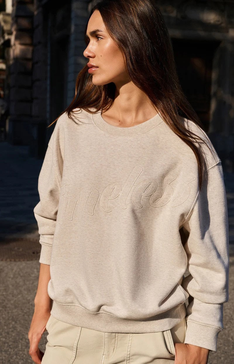 Sweater Met Opgestikte Tekst - Beige